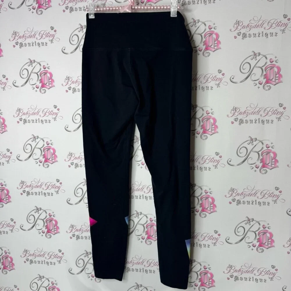 PINK Victoria's Secret Black and Pink Leggings with Stretchy Fit rainbow logo - Picture 3 of 6
